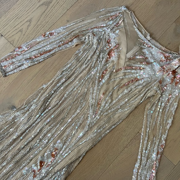 1990 Bob Mackie Boutique nude, silver beads & shiny sequin gown dress - Picture 10 of 16